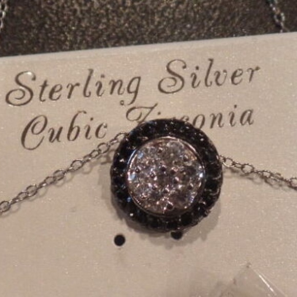 Sterling Silver Clear Black Cubic Zirconia Jewelry Necklace NEW 18" - Picture 3 of 8